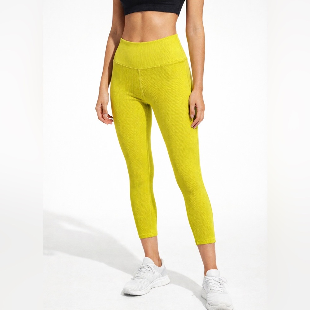 Calia Essential Rib 7/8 Leggings lime women’s Small High Rise Ribbed Athletic‎